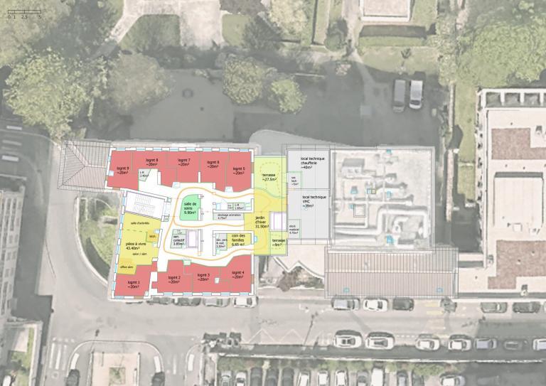 La plan de l'étude de faisabilité suite à l'accompagnement architectural de l'EHPAD Le Manoir par Gerontim