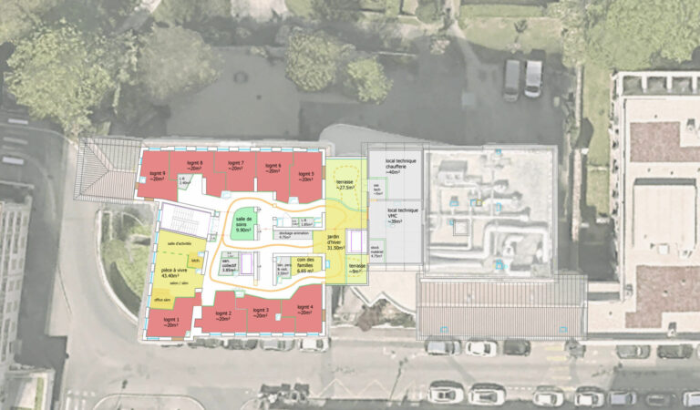 La plan de l'étude de faisabilité suite à l'accompagnement architectural de l'EHPAD Le Manoir par Gerontim