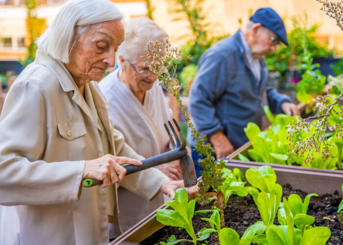 Personnes âgées jardinant dans un EHPAD lieu de vie